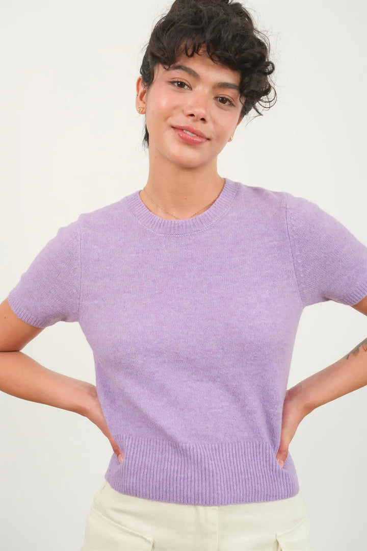 MARA SHORT SLEEVE KNIT SWEATER // LAVENDER