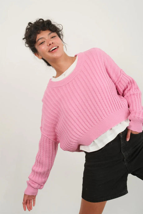 TORI CROPPED SWEATER // PINK