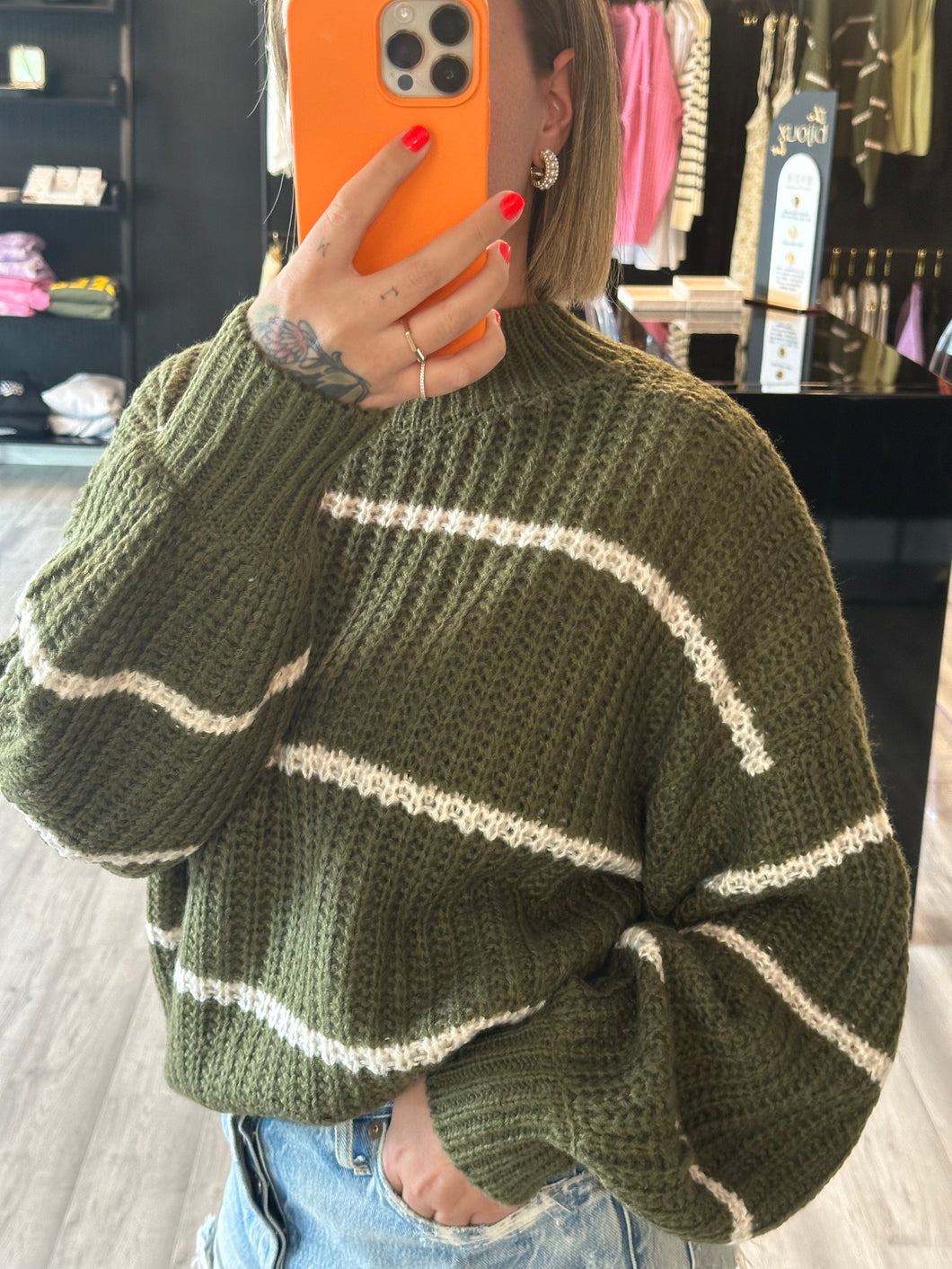 MADI STRIPED SWEATER // OLIVE