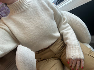 ELLA MOCK NECK DISTRESSED SWEATER // CREAM