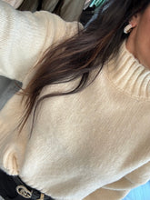 Load image into Gallery viewer, ELLA MOCK NECK DISTRESSED SWEATER // CREAM